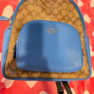 Coach Tan and Blue Leather Backpack Unisex